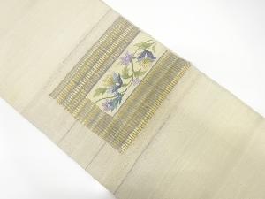 アンティーク　手織り紬変わり織花唐草模様織出し袋帯（材料）